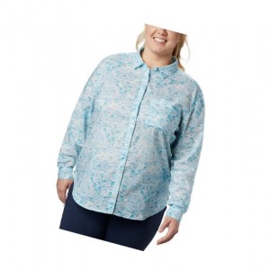 Dámské Košile Columbia PFG Sun Drifter II Long Sleeve Plus Size Blankyt | DZVH-40312