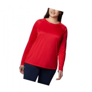 Dámské Mikina Columbia PFG Tidal II Long Sleeve Plus Size Červené Tmavě Blankyt | NPQW-30671