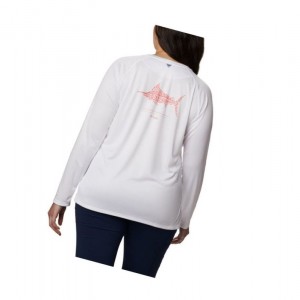 Dámské Mikina Columbia PFG Tidal Long Sleeve Printed Fish Plus Size Bílé | BYVE-93015