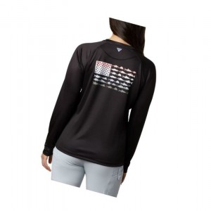 Dámské Mikina Columbia Tidal PFG Fish Flag Long Sleeve Černé Růžové | OAEV-96402