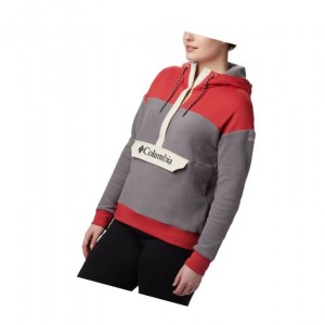 Dámské Mikina s Kapucí Columbia Exploration Fleece Anorak Šedé Červené | FQLC-28641