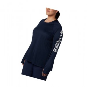 Dámské Mikina s Kapucí Columbia PFG Tidal Plus Size Tmavě Blankyt Bílé | MKED-83964