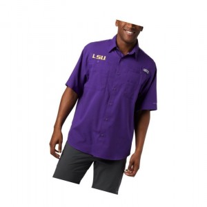 Pánské Košile Columbia Collegiate PFG Tamiami Short Sleeve - LSU Fialové | MCLH-24075