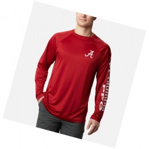 Pánské Mikina Columbia Collegiate PFG Terminal Tackle Long Sleeve - Alabama Červené Bílé | WZRG-41802