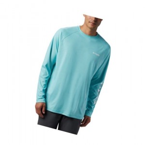 Pánské Mikina Columbia PFG Terminal Deflector Long Sleeve Tall Světle Tyrkysové Bílé | UHKX-02865