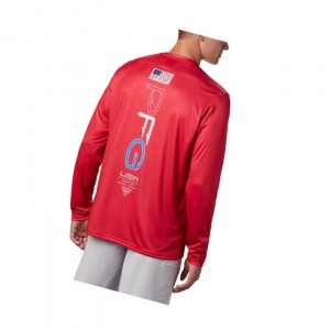 Pánské Mikina Columbia PFG Terminal Tackle Americana Long Sleeve Červené | RZLI-46571