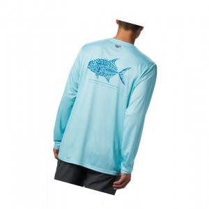 Pánské Mikina Columbia PFG Terminal Tackle Tribal Fish Long Sleeve Blankyt | PODG-74186