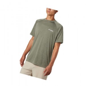 Pánské Tričko Columbia PFG Terminal Tackle Heather Short Sleeve Šedé Zelene Bílé | PLJC-01897