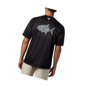 Pánské Tričko Columbia PFG Terminal Tackle Tribal Fish Short Sleeve Černé | KVPJ-50913