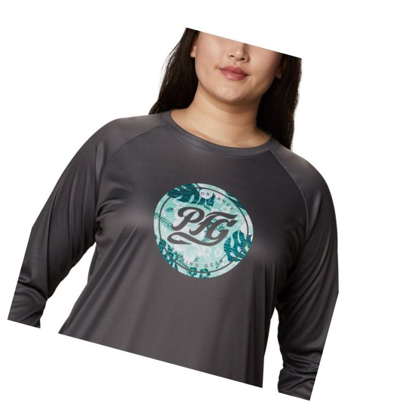 Dámské Mikina Columbia PFG Tidal Printed Medallion Long Sleeve Plus Size Šedé Mátově Zelená | PXEO-13456