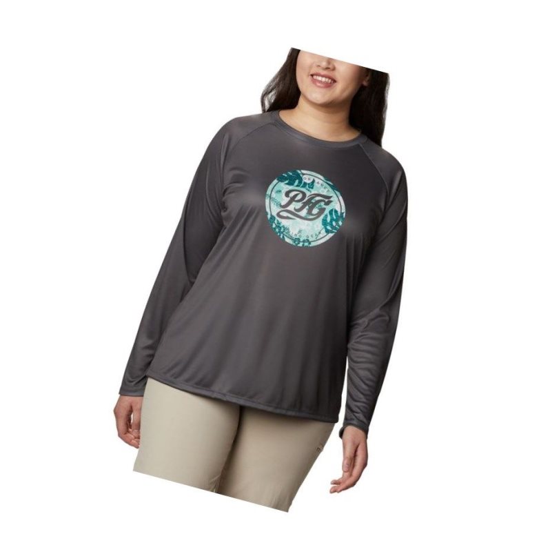 Dámské Mikina Columbia PFG Tidal Printed Medallion Long Sleeve Plus Size Šedé Mátově Zelená | PXEO-13456