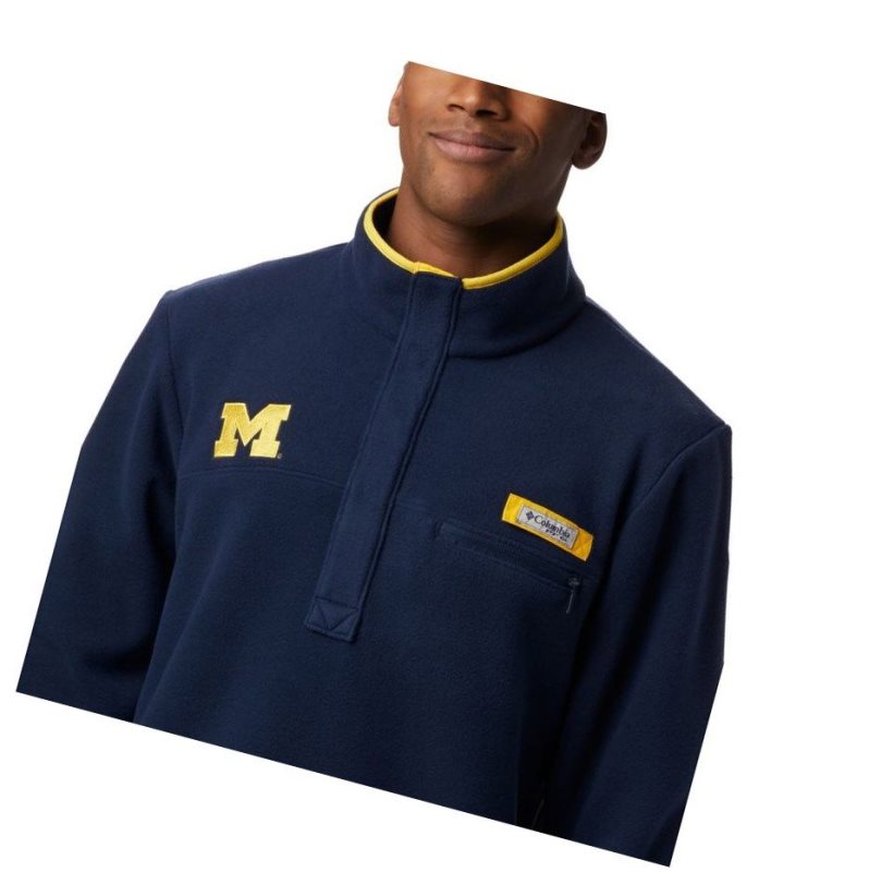 Pánské Bundy Columbia Collegiate PFG Harborside Fleece - Michigan Tmavě Blankyt | WHBT-13672