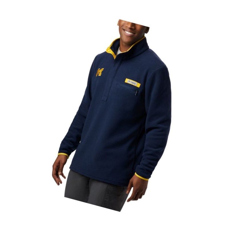 Pánské Bundy Columbia Collegiate PFG Harborside Fleece - Michigan Tmavě Blankyt | WHBT-13672