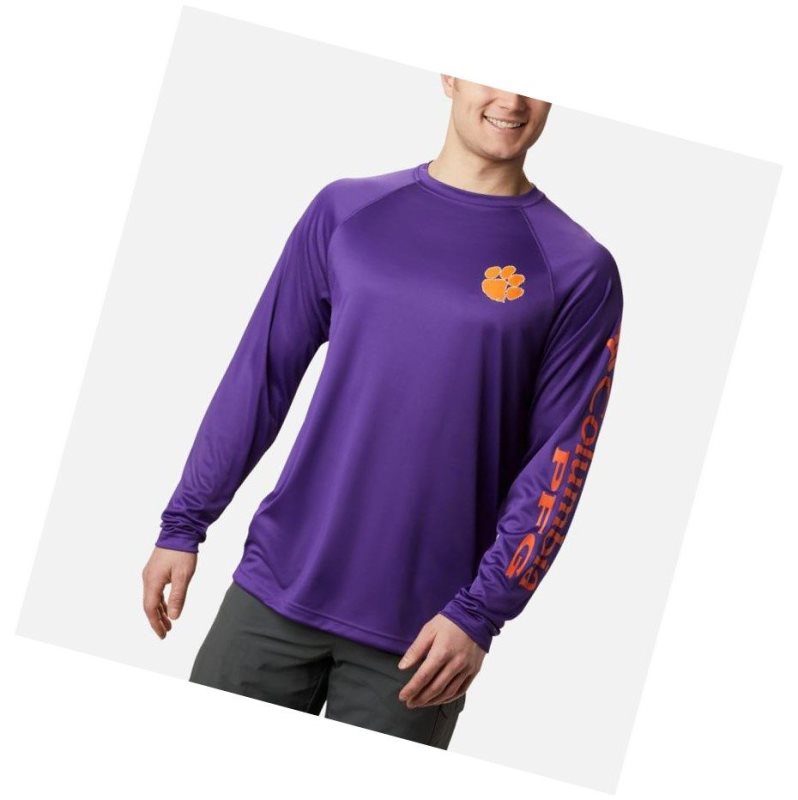 Pánské Mikina Columbia Collegiate PFG Terminal Tackle Long Sleeve - Clemson Fialové Oranžové | NDPH-02175