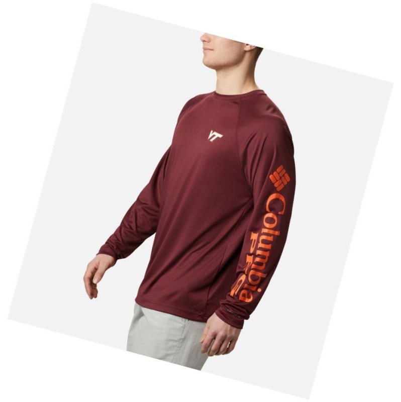 Pánské Mikina Columbia Collegiate PFG Terminal Tackle Long Sleeve - Virginia Tech Tmavě Vínové Hnědé Oranžové | YLZV-63795