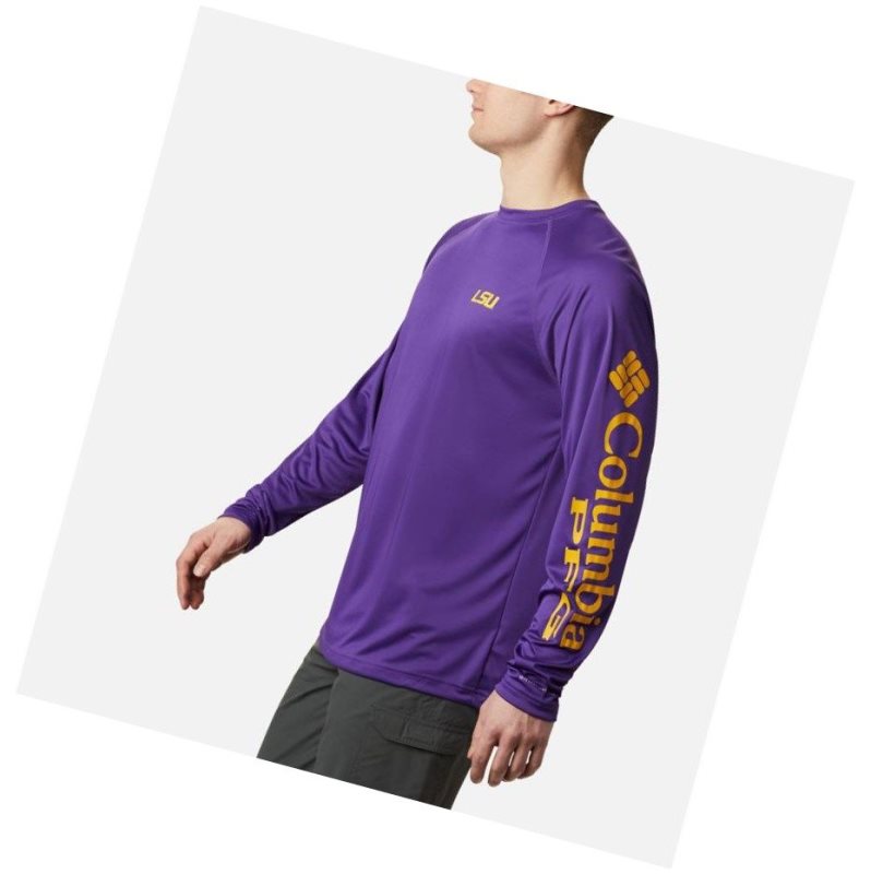 Pánské Mikina Columbia Collegiate PFG Terminal Tackle Long Sleeve - LSU Fialové Žluté | GPHF-53460