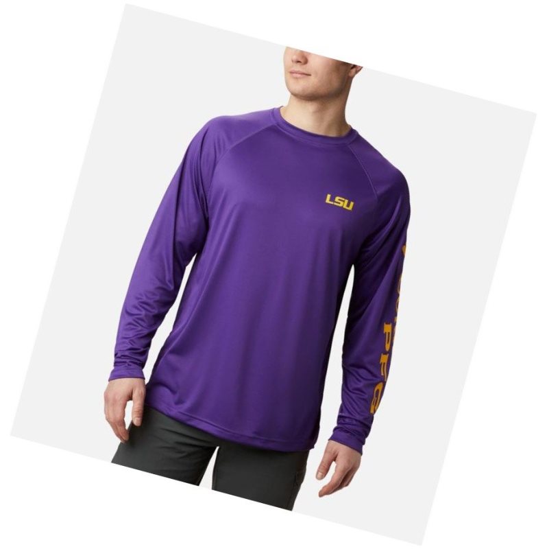 Pánské Mikina Columbia Collegiate PFG Terminal Tackle Long Sleeve - LSU Fialové Žluté | GPHF-53460