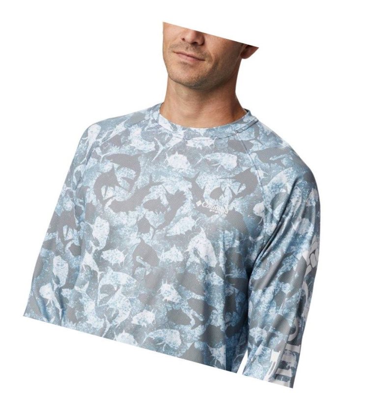 Pánské Mikina Columbia PFG Terminal Deflector Printed Long Sleeve Tmavě Blankyt Maskáčové | UJRW-25386