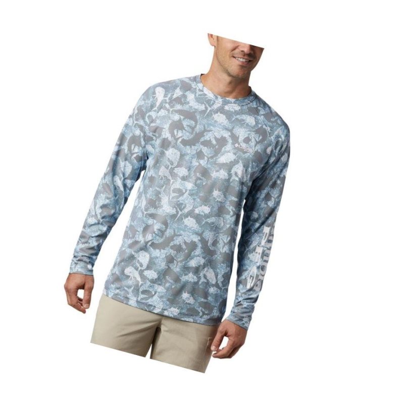 Pánské Mikina Columbia PFG Terminal Deflector Printed Long Sleeve Tmavě Blankyt Maskáčové | UJRW-25386