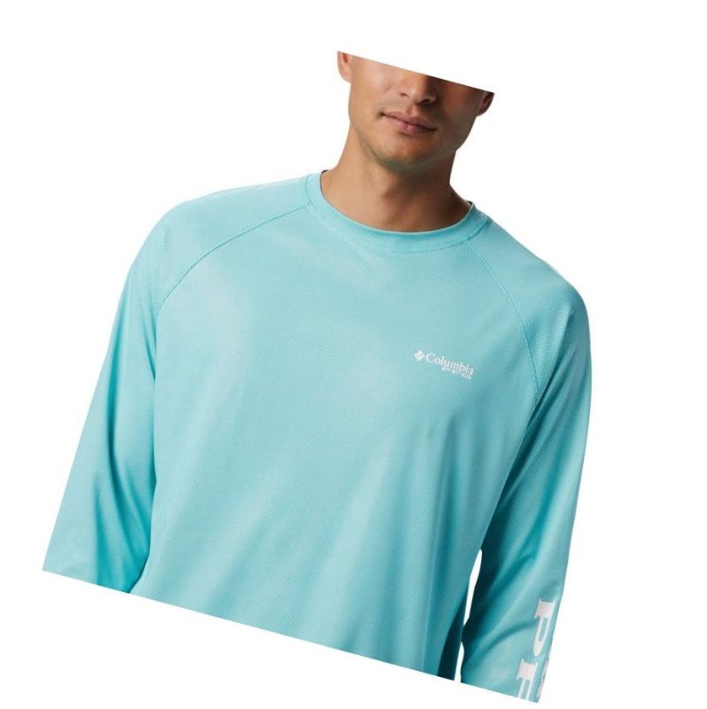 Pánské Mikina Columbia PFG Terminal Deflector Long Sleeve Big Světle Tyrkysové Bílé | EDRW-73596