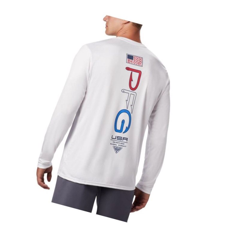 Pánské Mikina Columbia PFG Terminal Tackle Americana Long Sleeve Bílé | SGKL-63518