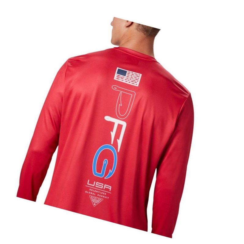 Pánské Mikina Columbia PFG Terminal Tackle Americana Long Sleeve Červené | RZLI-46571