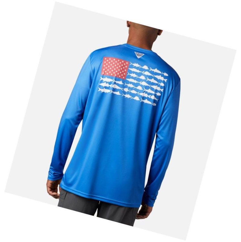 Pánské Mikina Columbia Terminal Tackle PFG Fish Flag Long Sleeve Blankyt Bílé | JLHP-17980