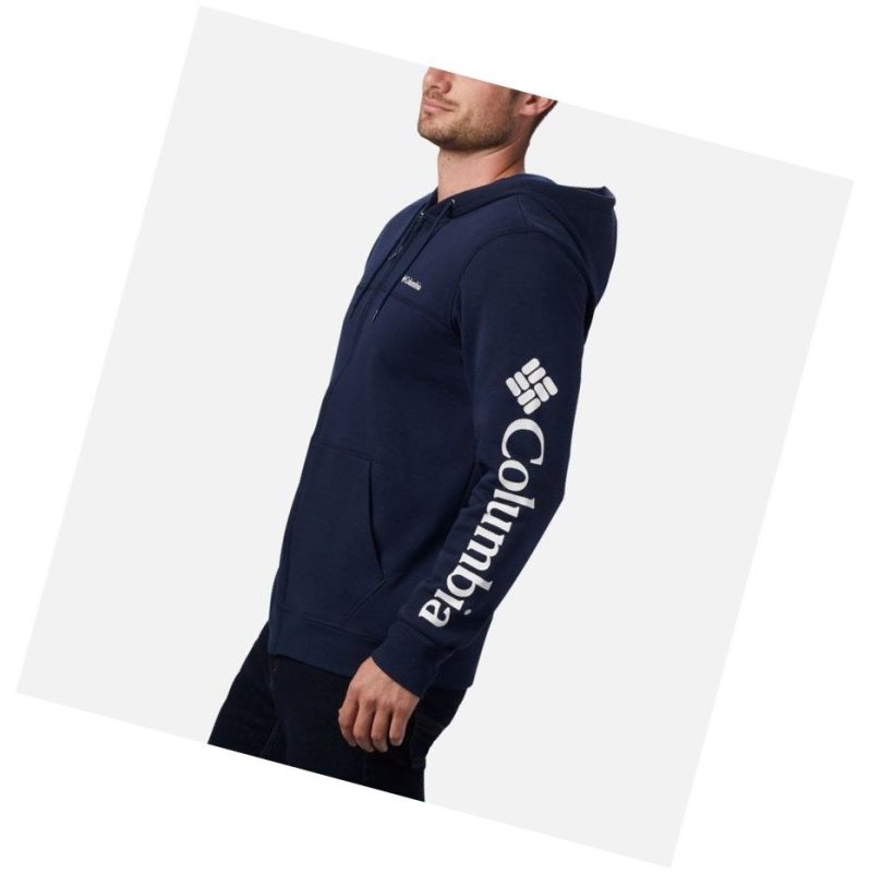 Pánské Mikina s Kapucí Columbia Logo Full Zip Fleece Tmavě Blankyt Bílé | GVZW-21794