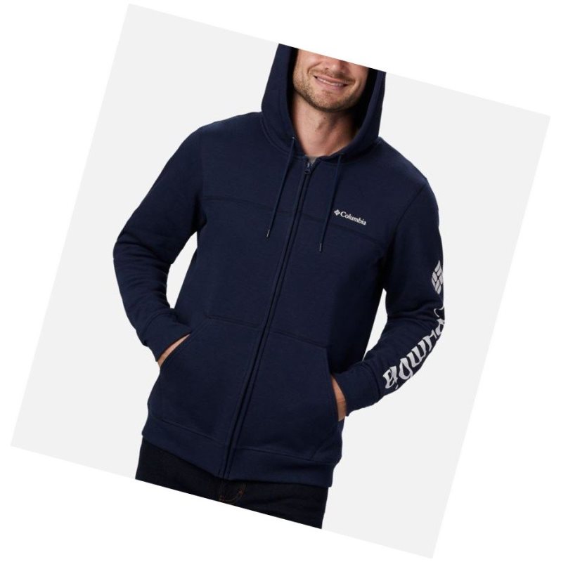 Pánské Mikina s Kapucí Columbia Logo Full Zip Fleece Tmavě Blankyt Bílé | GVZW-21794