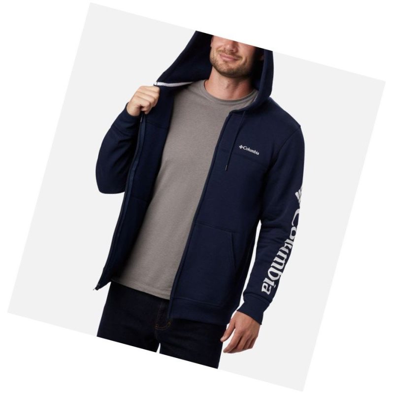 Pánské Mikina s Kapucí Columbia Logo Full Zip Fleece Tmavě Blankyt Bílé | GVZW-21794